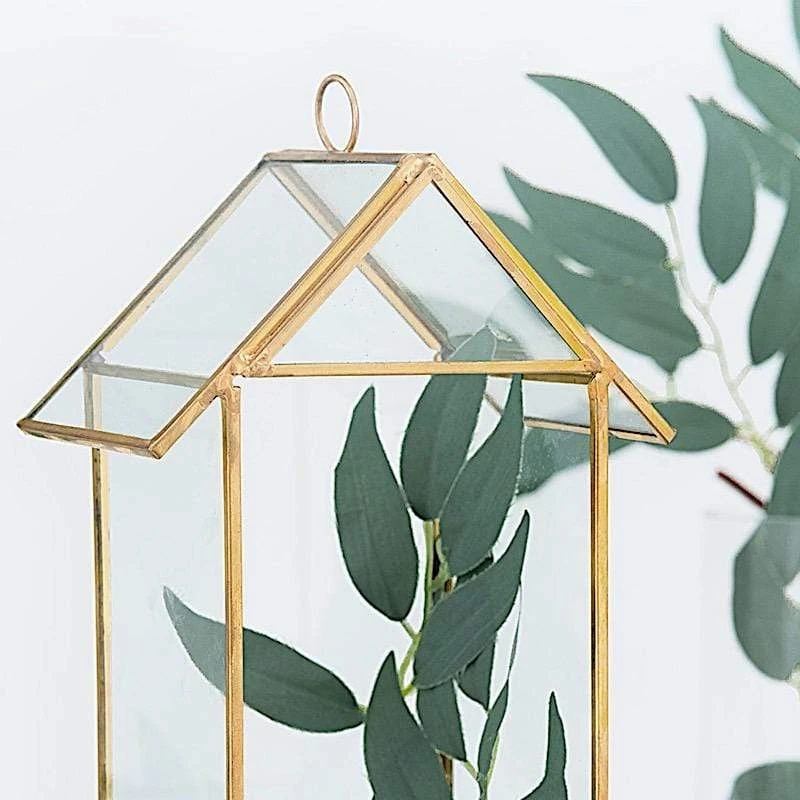 10.5" Tall Geometric Glass Terrarium Vase With Metal Frame - Clear With Gold 5 10.5" Tall Geometric Glass Terrarium Vase With Metal Frame - Clear With Gold - Image 3