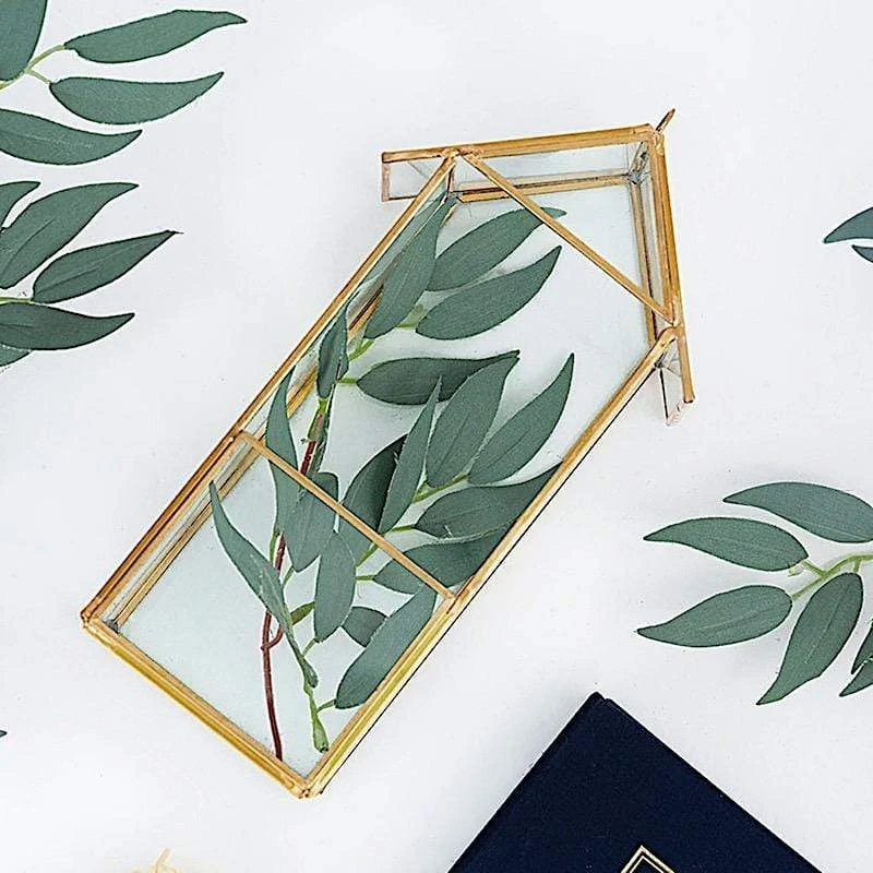 10.5" Tall Geometric Glass Terrarium Vase With Metal Frame - Clear With Gold 7 10.5" Tall Geometric Glass Terrarium Vase With Metal Frame - Clear With Gold - Image 5