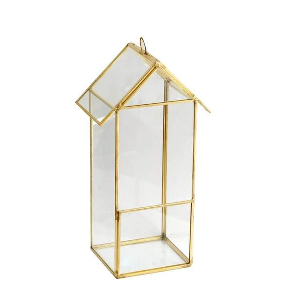 10.5" Tall Geometric Glass Terrarium Vase With Metal Frame - Clear With Gold 3 10.5" Tall Geometric Glass Terrarium Vase With Metal Frame - Clear With Gold