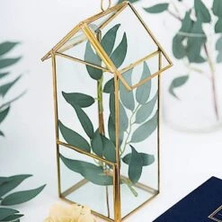 10.5" Tall Geometric Glass Terrarium Vase With Metal Frame - Clear With Gold 17 10.5" Tall Geometric Glass Terrarium Vase With Metal Frame - Clear With Gold -Optimal Home Decoration 10 5 tall geometric glass terrarium vase with metal frame clear with gold glas vase008 gold 28509692198975