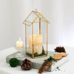 10.5" Tall Geometric Glass Terrarium Vase With Metal Frame - Clear With Gold 19 10.5" Tall Geometric Glass Terrarium Vase With Metal Frame - Clear With Gold -Optimal Home Decoration 10 5 tall geometric glass terrarium vase with metal frame clear with gold glas vase008 gold 28509692428351