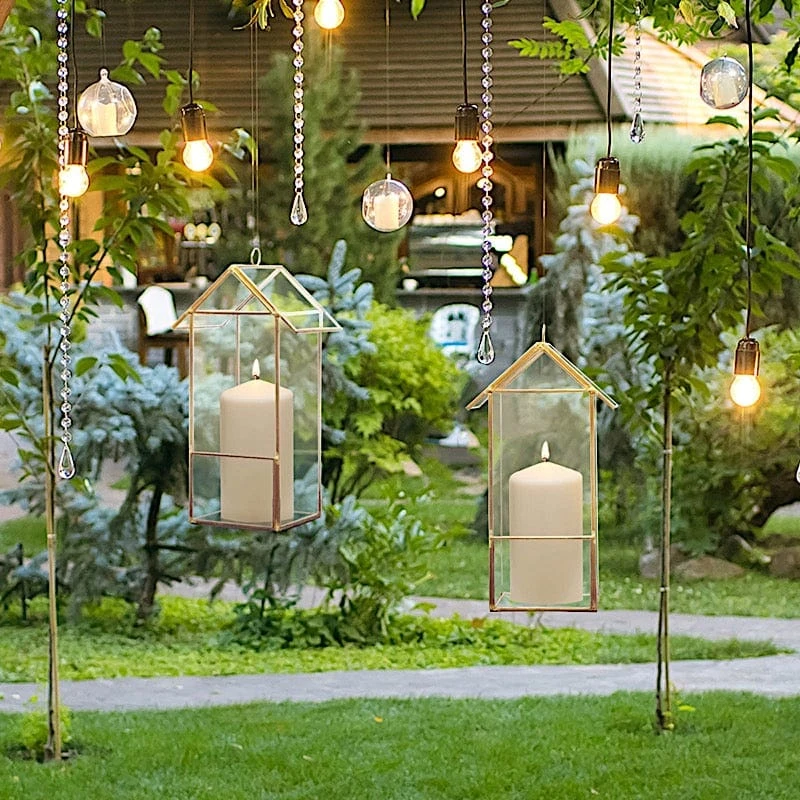 10.5" Tall Geometric Glass Terrarium Vase With Metal Frame - Clear With Gold 12 10.5" Tall Geometric Glass Terrarium Vase With Metal Frame - Clear With Gold - Image 10