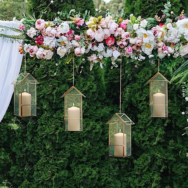 10.5" Tall Geometric Glass Terrarium Vase With Metal Frame - Clear With Gold 11 10.5" Tall Geometric Glass Terrarium Vase With Metal Frame - Clear With Gold - Image 9