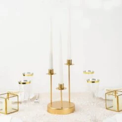 10" Metal 3 Arm Vintage Round Candelabra Taper Candle Holder - Gold 15 10" Metal 3 Arm Vintage Round Candelabra Taper Candle Holder - Gold -Optimal Home Decoration 10 metal 3 arm vintage round candelabra taper candle holder gold iron cand tp012 3 gold 30818447327295