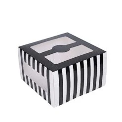 10 Pcs 10" Striped Dessert Bakery Cake Boxes With Window - Black And White