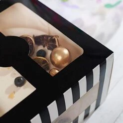 10 Pcs 10" Striped Dessert Bakery Cake Boxes With Window - Black And White 15 10 Pcs 10" Striped Dessert Bakery Cake Boxes With Window - Black And White -Optimal Home Decoration 10 pcs 10 striped dessert bakery cake boxes with window black and white box 10x6 cake01 blk 28598231990335