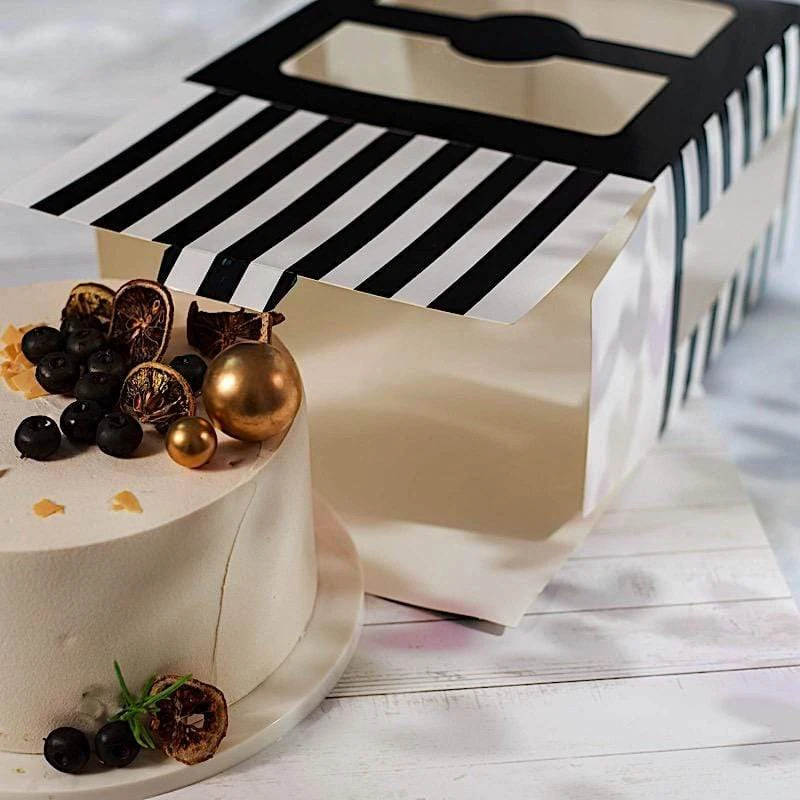 10 Pcs 10" Striped Dessert Bakery Cake Boxes With Window - Black And White 6 10 Pcs 10" Striped Dessert Bakery Cake Boxes With Window - Black And White - Image 4