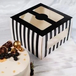 10 Pcs 10" Striped Dessert Bakery Cake Boxes With Window - Black And White 19 10 Pcs 10" Striped Dessert Bakery Cake Boxes With Window - Black And White -Optimal Home Decoration 10 pcs 10 striped dessert bakery cake boxes with window black and white box 10x6 cake01 blk 28598232186943