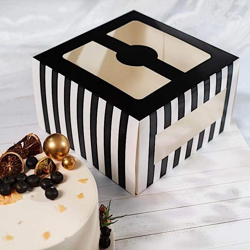 10 Pcs 10" Striped Dessert Bakery Cake Boxes With Window - Black And White 11 10 Pcs 10" Striped Dessert Bakery Cake Boxes With Window - Black And White - Image 9