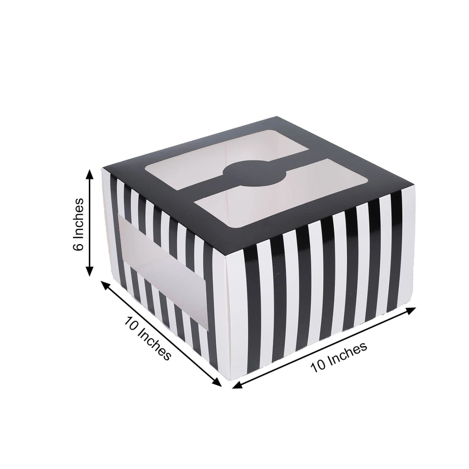 10 Pcs 10" Striped Dessert Bakery Cake Boxes With Window - Black And White 4 10 Pcs 10" Striped Dessert Bakery Cake Boxes With Window - Black And White - Image 2