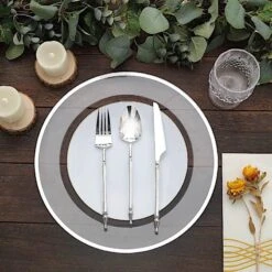10 Round 12" Heavy Duty Plastic Charger Plates With Metallic Rim - Clear -Optimal Home Decoration 10 round 12 heavy duty plastic charger plates with metallic rim clear 30792141242431