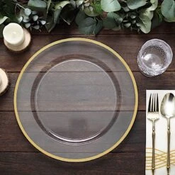 10 Round 12" Heavy Duty Plastic Charger Plates With Metallic Rim - Clear -Optimal Home Decoration 10 round 12 heavy duty plastic charger plates with metallic rim clear 30792141439039