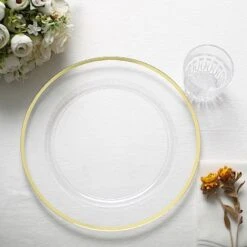 10 Round 12" Heavy Duty Plastic Charger Plates With Metallic Rim - Clear -Optimal Home Decoration 10 round 12 heavy duty plastic charger plates with metallic rim clear 30792141570111