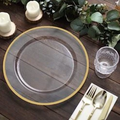 10 Round 12" Heavy Duty Plastic Charger Plates With Metallic Rim - Clear -Optimal Home Decoration 10 round 12 heavy duty plastic charger plates with metallic rim clear 30792141602879