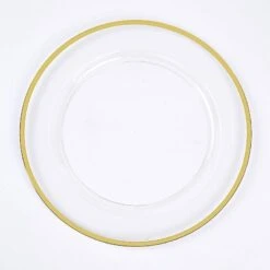 10 Round 12" Heavy Duty Plastic Charger Plates With Metallic Rim - Clear