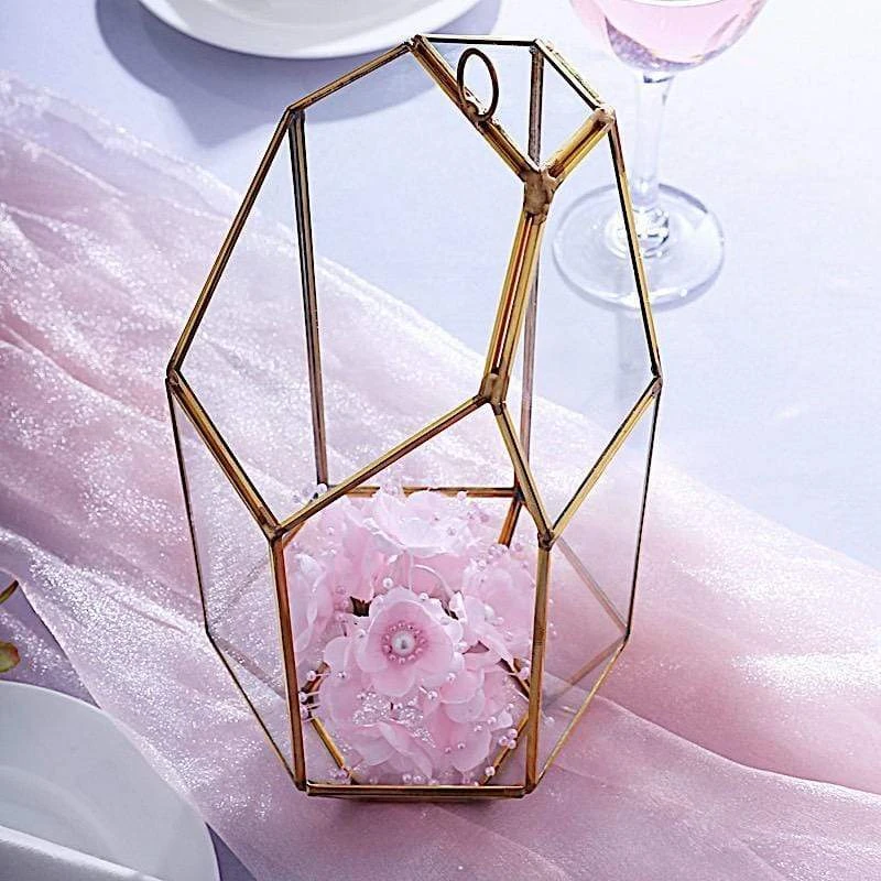 10" Tall Geometric Glass Terrarium Vase With Metal Frame - Clear With Gold 9 10" Tall Geometric Glass Terrarium Vase With Metal Frame - Clear With Gold - Image 7