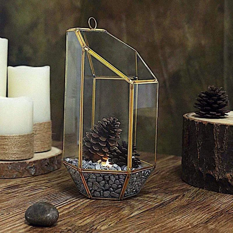 10" Tall Geometric Glass Terrarium Vase With Metal Frame - Clear With Gold 10 10" Tall Geometric Glass Terrarium Vase With Metal Frame - Clear With Gold - Image 8