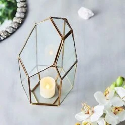 10" Tall Geometric Glass Terrarium Vase With Metal Frame - Clear With Gold 13 10" Tall Geometric Glass Terrarium Vase With Metal Frame - Clear With Gold -Optimal Home Decoration 10 tall geometric glass terrarium vase with metal frame clear with gold glas vase005 gold 15834234519615