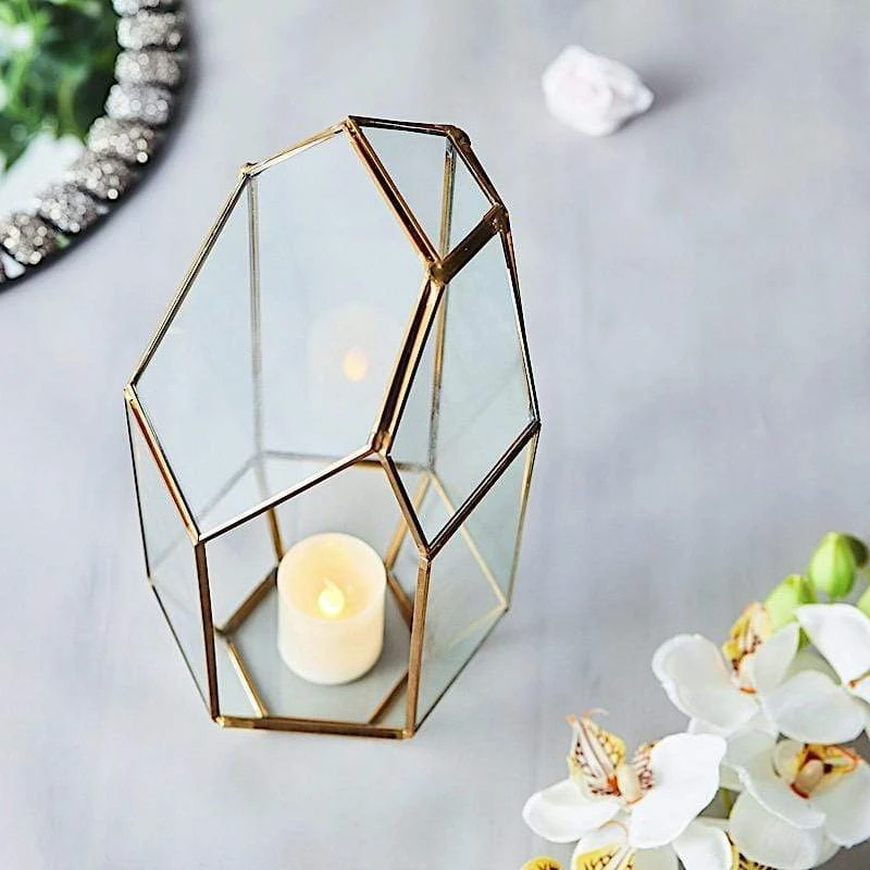 10" Tall Geometric Glass Terrarium Vase With Metal Frame - Clear With Gold 6 10" Tall Geometric Glass Terrarium Vase With Metal Frame - Clear With Gold - Image 4