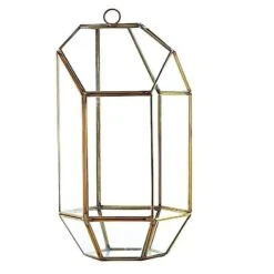 10" Tall Geometric Glass Terrarium Vase With Metal Frame - Clear With Gold