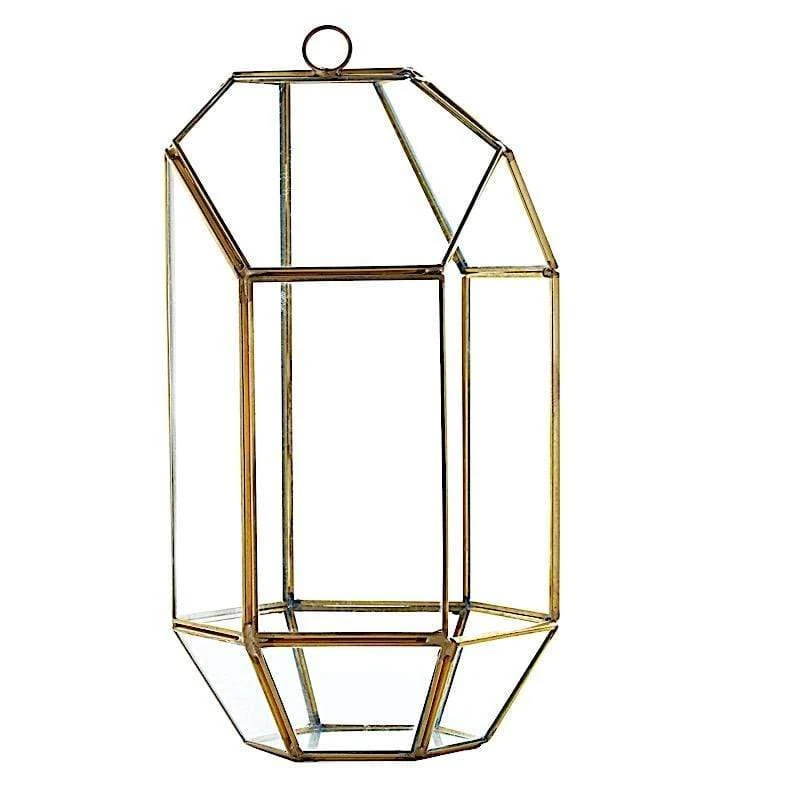 10" Tall Geometric Glass Terrarium Vase With Metal Frame - Clear With Gold 3 10" Tall Geometric Glass Terrarium Vase With Metal Frame - Clear With Gold