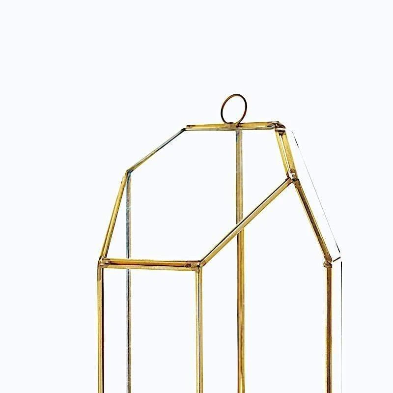 10" Tall Geometric Glass Terrarium Vase With Metal Frame - Clear With Gold 5 10" Tall Geometric Glass Terrarium Vase With Metal Frame - Clear With Gold - Image 3
