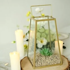 10" Tall Geometric Metal Lantern Candle Holder Hanging Terrarium - Gold And Clear 17 10" Tall Geometric Metal Lantern Candle Holder Hanging Terrarium - Gold And Clear -Optimal Home Decoration 10 tall geometric metal lantern candle holder hanging terrarium gold and clear cand lant007 l gold 30353981145151