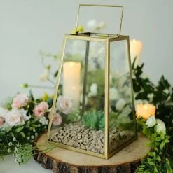 10" Tall Geometric Metal Lantern Candle Holder Hanging Terrarium - Gold And Clear 18 10" Tall Geometric Metal Lantern Candle Holder Hanging Terrarium - Gold And Clear -Optimal Home Decoration 10 tall geometric metal lantern candle holder hanging terrarium gold and clear cand lant007 l gold 30353981538367
