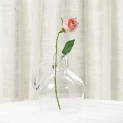 10" Tall Glass Vase Jug With Wooden Base - Clear -Optimal Home Decoration 10 tall glass vase jug with wooden base clear vase a35 10 13549250936895