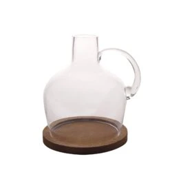 10" Tall Glass Vase Jug With Wooden Base - Clear -Optimal Home Decoration 10 tall glass vase jug with wooden base clear vase a35 10 13549259325503