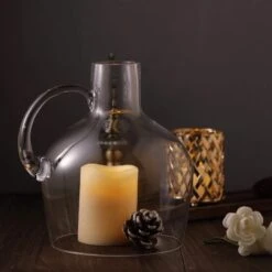 10" Tall Glass Vase Jug With Wooden Base - Clear -Optimal Home Decoration 10 tall glass vase jug with wooden base clear vase a35 10 13549267451967