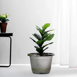 10" Tall Round Plastic Flower Plant Pot With Metallic Barrel Design -Optimal Home Decoration 10 tall round plastic flower plant pot with metallic barrel design 28948105101375