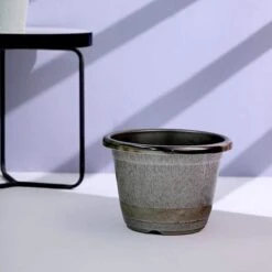 10" Tall Round Plastic Flower Plant Pot With Metallic Barrel Design -Optimal Home Decoration 10 tall round plastic flower plant pot with metallic barrel design 28948105134143