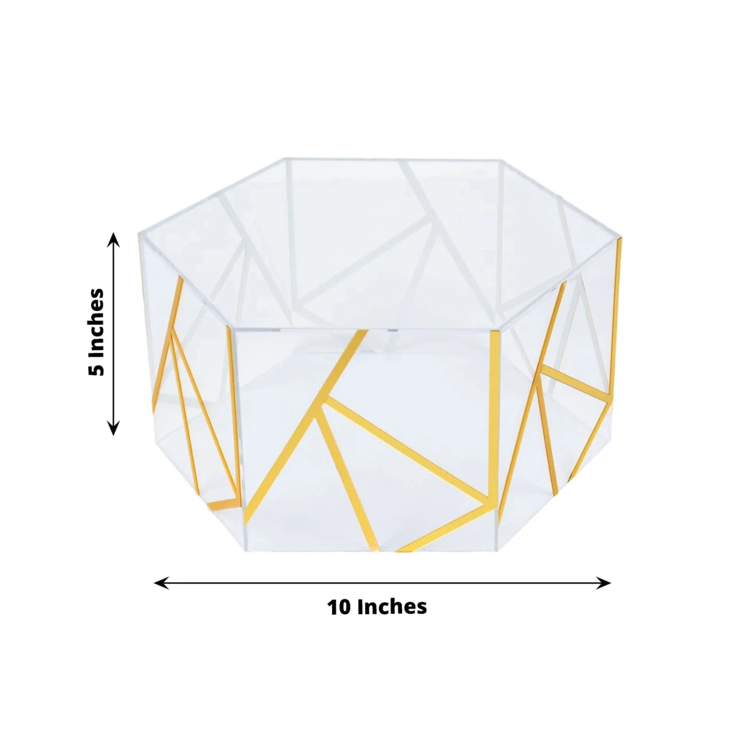 10" X 5" Hexagonal Acrylic Display Box Geometric Pedestal Riser - Clear With Gold 4 10" X 5" Hexagonal Acrylic Display Box Geometric Pedestal Riser - Clear With Gold - Image 2