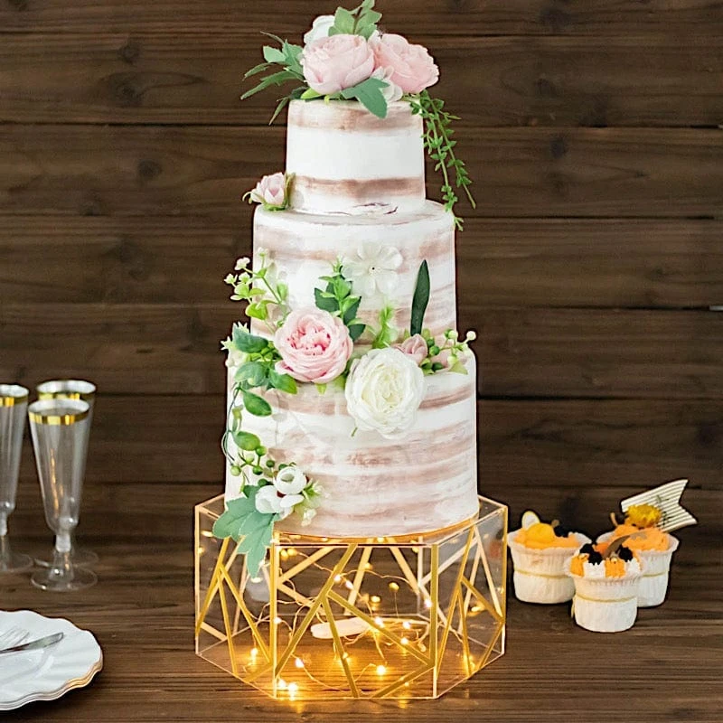 10" X 5" Hexagonal Acrylic Display Box Geometric Pedestal Riser - Clear With Gold 10 10" X 5" Hexagonal Acrylic Display Box Geometric Pedestal Riser - Clear With Gold - Image 8