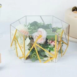 10" X 5" Hexagonal Acrylic Display Box Geometric Pedestal Riser - Clear With Gold 18 10" X 5" Hexagonal Acrylic Display Box Geometric Pedestal Riser - Clear With Gold -Optimal Home Decoration 10 x 5 hexagonal acrylic display box geometric pedestal riser clear with gold prop box 001h 10 clgd 30819142238271