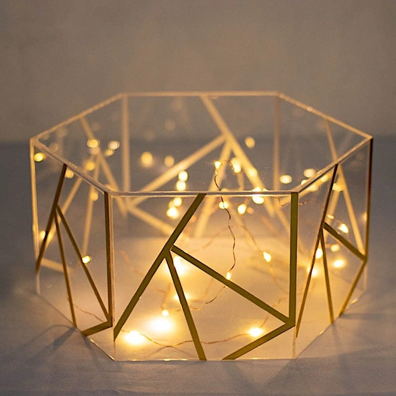 10" X 5" Hexagonal Acrylic Display Box Geometric Pedestal Riser - Clear With Gold 7 10" X 5" Hexagonal Acrylic Display Box Geometric Pedestal Riser - Clear With Gold - Image 5