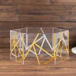 10" X 5" Hexagonal Acrylic Display Box Geometric Pedestal Riser - Clear With Gold 17 10" X 5" Hexagonal Acrylic Display Box Geometric Pedestal Riser - Clear With Gold -Optimal Home Decoration 10 x 5 hexagonal acrylic display box geometric pedestal riser clear with gold prop box 001h 10 clgd 30819142336575
