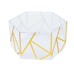 10" X 5" Hexagonal Acrylic Display Box Geometric Pedestal Riser - Clear With Gold