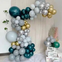 101 Double Layer Latex Balloons Garland Arch Party Decorations Kit - Green Gold Silver