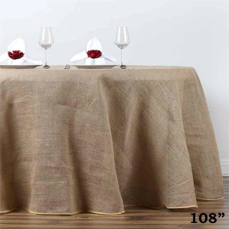 108" Burlap Round Tablecloth - Natural Brown 4 108" Burlap Round Tablecloth - Natural Brown - Image 2