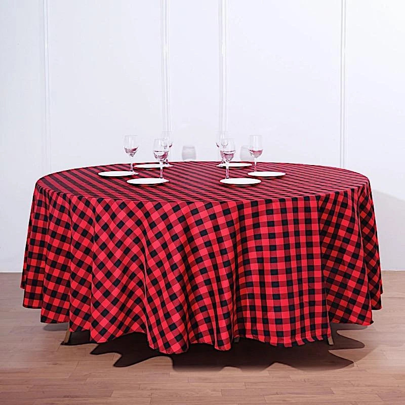 108" Checkered Gingham Polyester Round Tablecloth 3 108" Checkered Gingham Polyester Round Tablecloth