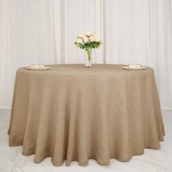 108" Round Faux Burlap Tablecloth - Natural -Optimal Home Decoration 108 round faux burlap polyester tablecloth natural tab jute03 108 nat 29129583362111