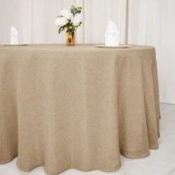 108" Round Faux Burlap Tablecloth - Natural -Optimal Home Decoration 108 round faux burlap polyester tablecloth natural tab jute03 108 nat 29129583394879