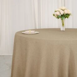 108" Round Faux Burlap Tablecloth - Natural -Optimal Home Decoration 108 round faux burlap polyester tablecloth natural tab jute03 108 nat 29129583460415