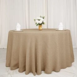 108" Round Faux Burlap Tablecloth - Natural -Optimal Home Decoration 108 round faux burlap polyester tablecloth natural tab jute03 108 nat 29129583493183