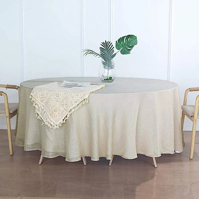 108" Round Premium Faux Burlap Polyester Tablecloth 5 108" Round Premium Faux Burlap Polyester Tablecloth - Image 3