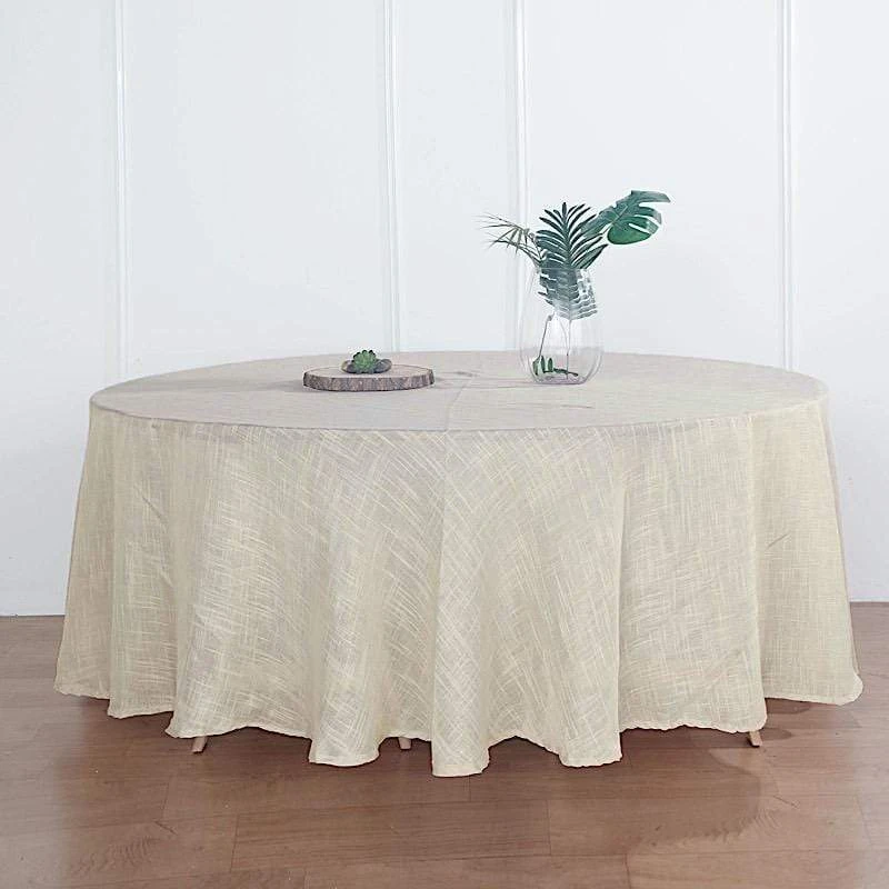108" Round Premium Faux Burlap Polyester Tablecloth 7 108" Round Premium Faux Burlap Polyester Tablecloth - Image 5