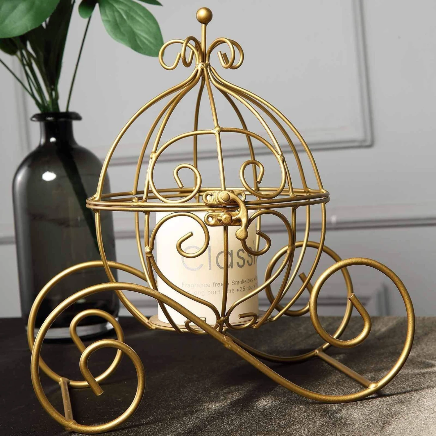 11" Tall Cinderella Coach Plant Stand Party Centerpiece - Gold 4 11" Tall Cinderella Coach Plant Stand Party Centerpiece - Gold - Image 2