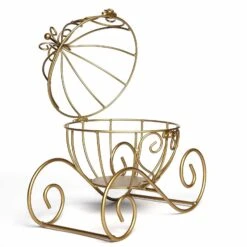 11" Tall Cinderella Coach Plant Stand Party Centerpiece - Gold